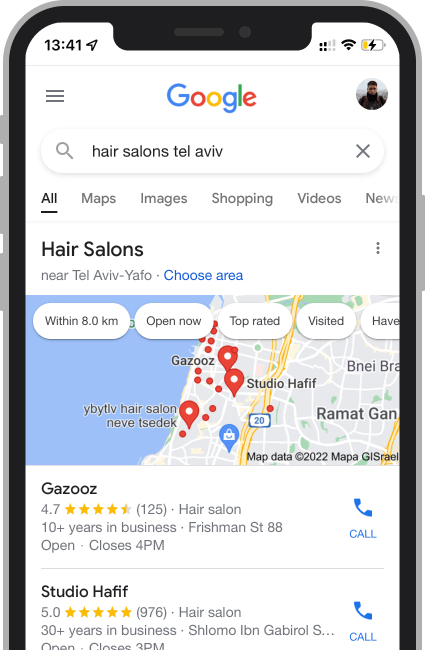 Example of google map places with reviews